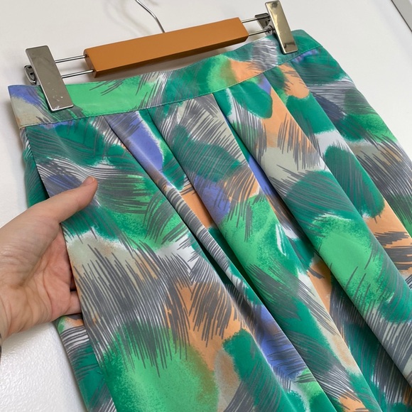 Vintage Pleated Skirt Women S/M Petites Green Purple Peach Geo 80s 90s Pockets - Picture 6 of 14